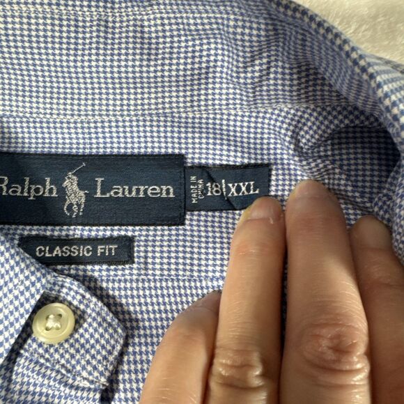 Polo Ralph Lauren Shirt Men's XXL Blue Classic Fit Houndstooth Luxury Preppy - Picture 4 of 11